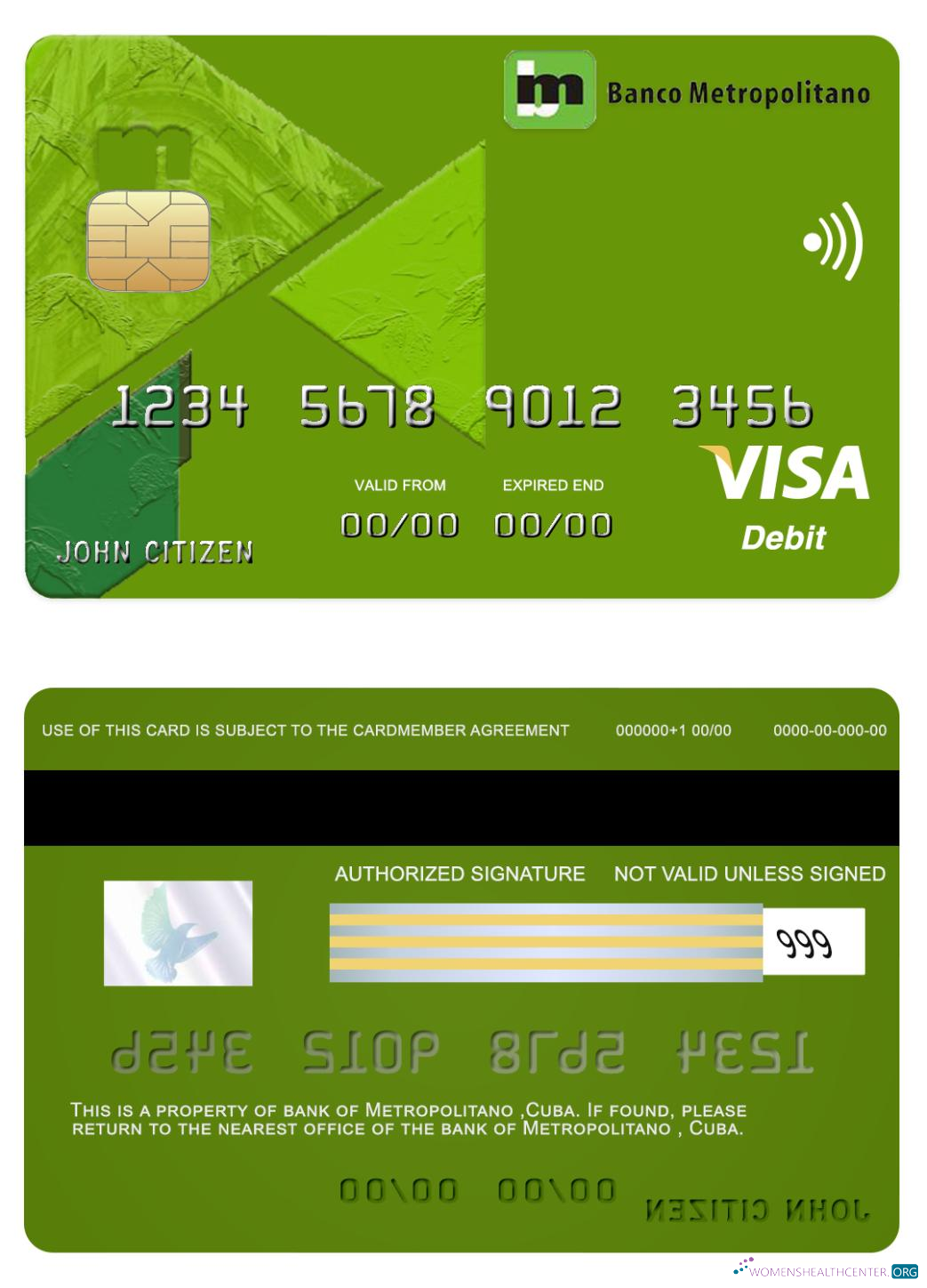 Download Cuba Metropolitano bank visa card Photoshop template